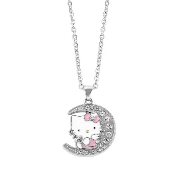 Hello Kitty Silver& Pink Crescent Moon Pendant Necklace - Picture 2 of 8